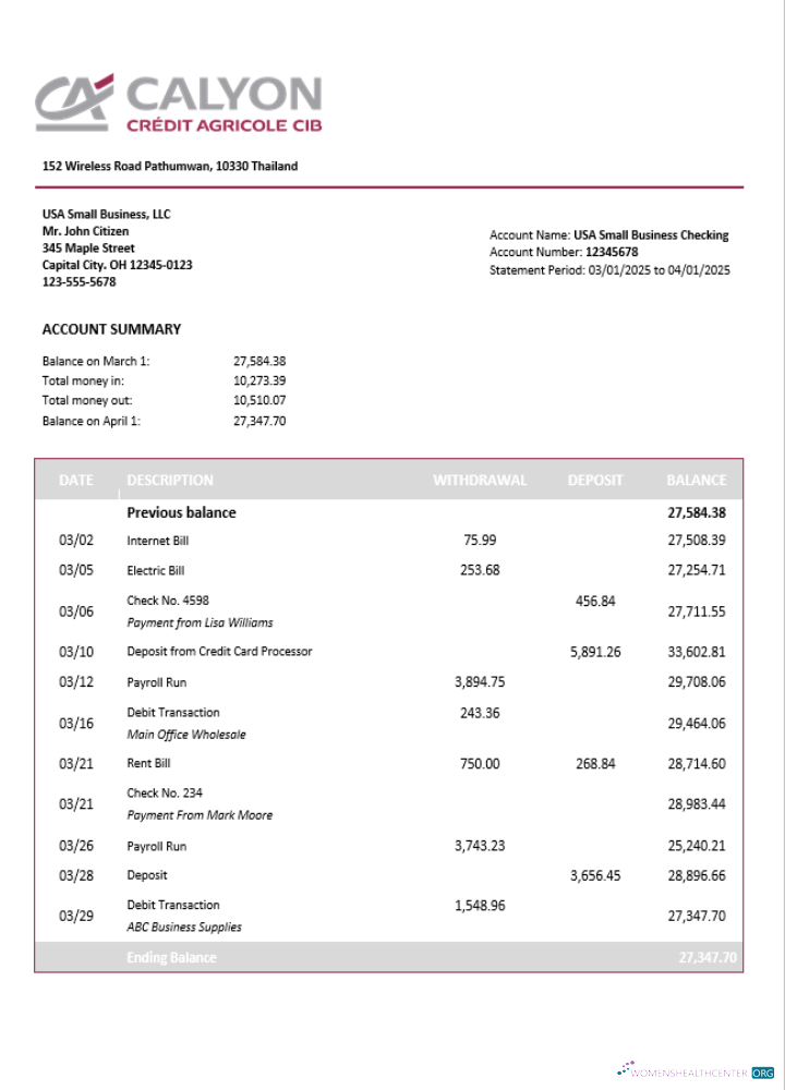 Download Thailand Caylon company statement Word and PDF template Photoshop template